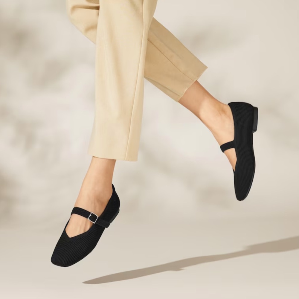 Women's Square-Toe Mary Jane Flats - Black